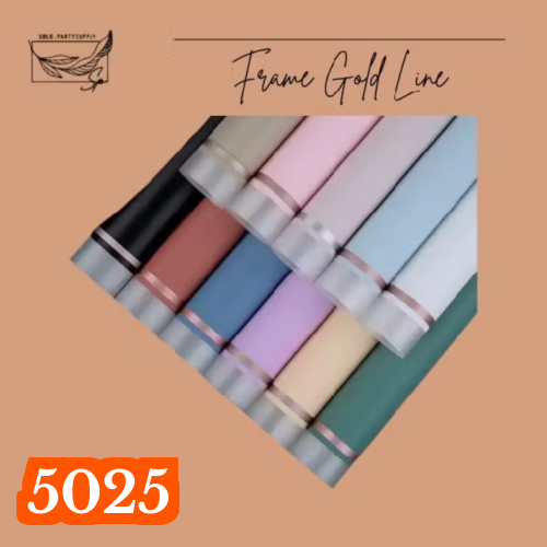 (SW) TERLARIS TRANSPARENT FRAME GOLD LINE FLOWER WRAPPING CELLOPHANE WATERPROOF KERTAS BUKET WISUDA/