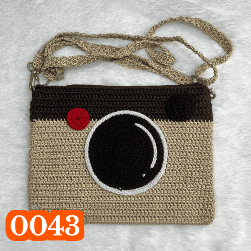 Tas Rajut Handmade Motif Kamera Vintage | Sling Bag Rajut Unik | Crochet Camera Bag